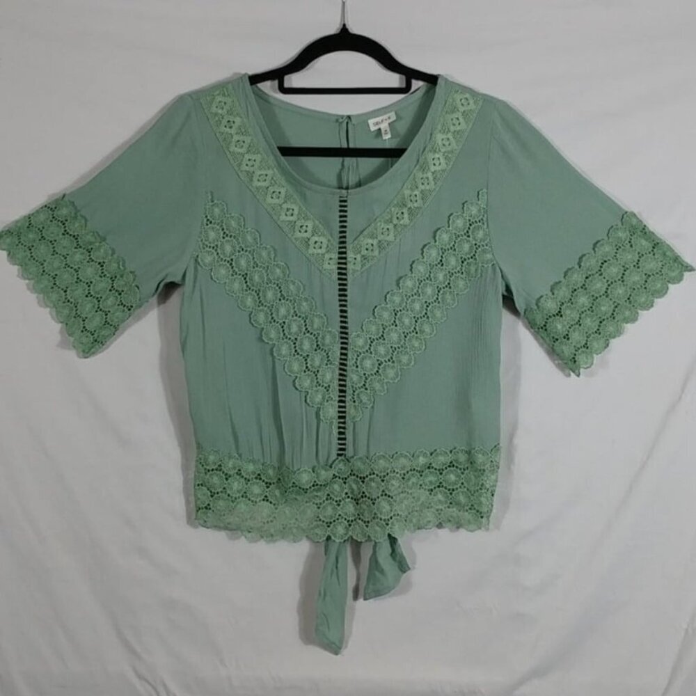 Self E Top Women's Sage Green Lace Cropped Blouse Size M NWT